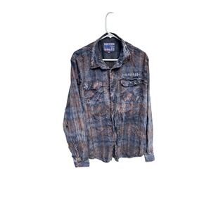 RAW STATE Mens Plaid Button Down Shirt Heritage Graphic Print Denim XL